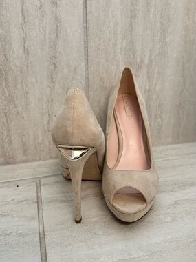 Aldo Nude Suede Peep-Toe Platform Heels
